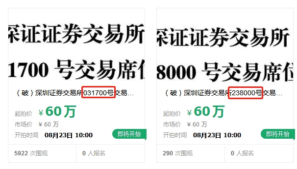 罕见！阿里拍卖惊现4个深交所席位出售 60万一个